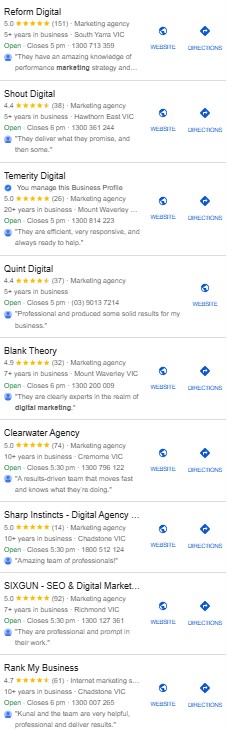 local SEO company snack pack results